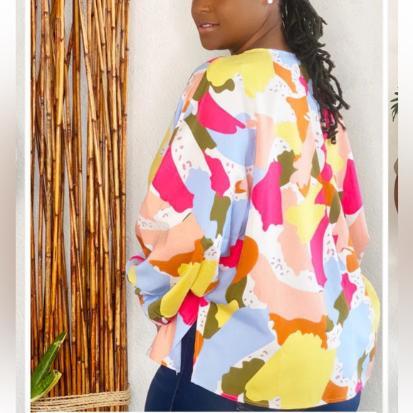 Eloquii Elements • Abstract Print Blouse w/Ruched Sleeves • Sz 24 • NEW! - Picture 2 of 11